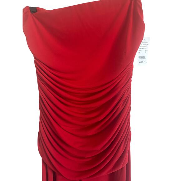 Camille La Vie Women's L Red Strapless Ruched Wide-Leg Jumpsuit Elegant Chic - Picture 13 of 14